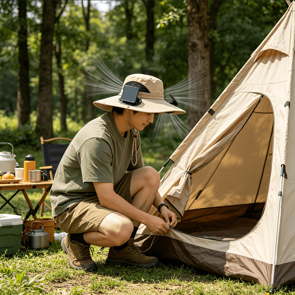 Breathable Wide Brim Fan Hat, Solar Powered Dual Fans, USB Charging, Outdoor Cooling Fisherman Hat for Summer Activities