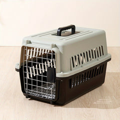 Dog Cat Puppy Rabbit Pet Carrier, Plastic Dog/Cat Crate Portable Travelling Pet Kennel for Dogs, 48*32*30cm, Grey