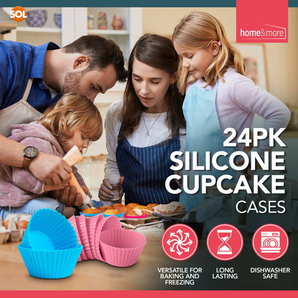 24–48 Pack Silicone Cupcake Cases Reusable | Non Stick Muffin Baking Cups & Cake Moulds | Dishwasher Safe Heat Resistant Cupcake Moulds for Oven & Air Fryer | Colourful Flexible Silicone Baking Cases for Muffins, Cupcakes & Desserts