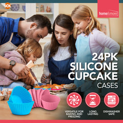 24–48 Pack Silicone Cupcake Cases Reusable | Non Stick Muffin Baking Cups & Cake Moulds | Dishwasher Safe Heat Resistant Cupcake Moulds for Oven & Air Fryer | Colourful Flexible Silicone Baking Cases for Muffins, Cupcakes & Desserts