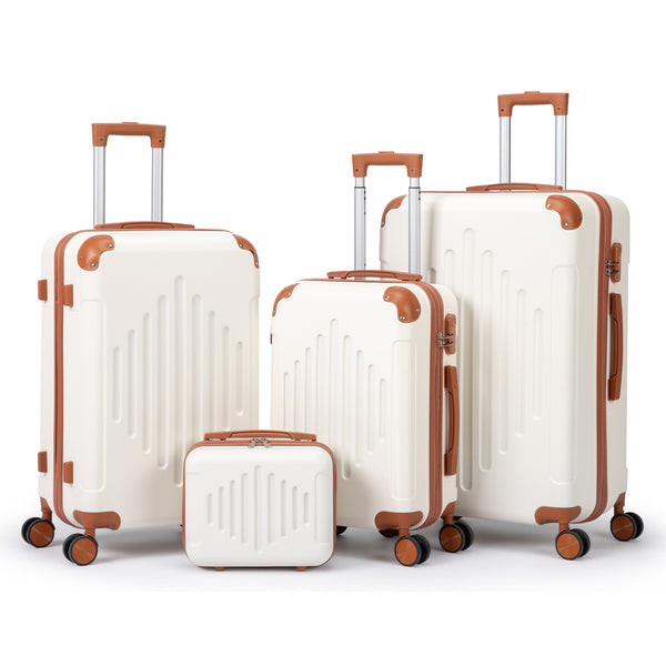 4/5pcs Hard Shell Luggage Set, Expandable & Lightweight Hardside Suitcase With 360° Spinner Wheels (12, 16, 20, 24, 28 Inch) - Stylish White Paired With Brown Luggage