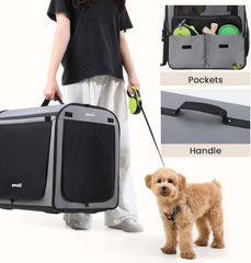 Dog Car Carrier Stable and Light Weight, 61×45×52Cm Dog Carrier for Cars, Portable Dog Car Crate with Breathable Windows, Foldable Pet Carrier for Both Indoor and Outdoor Use, Pet Travel Crate Grey