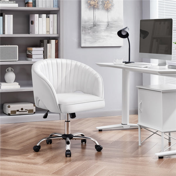 Costoffs Office Chair Tufted Desk Chair with Height Adjustable Seat, Swivel Barrel Accent Chair with Rolling Wheels for Home Office, Pink/White/Cream/Dark Grey/Light Grey