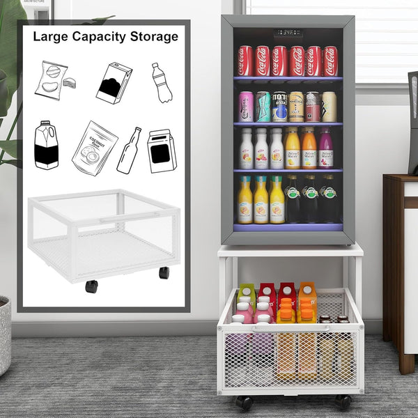 1pc Mini Fridge Stand with Storage, 50x50x42.3cm Mobile Refrigerator Stand with Lockable Wheels & Basket, Portable Cart for Kitchen Office - Perfect Home Upgrade