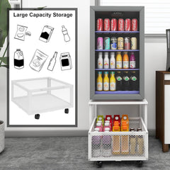 1pc Mini Fridge Stand with Storage, 50x50x42.3cm Mobile Refrigerator Stand with Lockable Wheels & Basket, Portable Cart for Kitchen Office - Perfect Home Upgrade