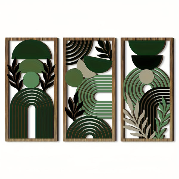Set of Three Hollow Wooden Wall Decorations, Perfect for a Rustic Style Bedroom Or Living Room