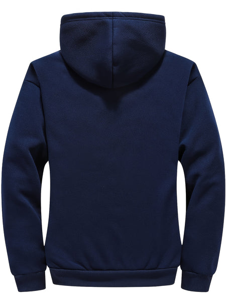 Men's Casual Zip-Up Hooded Jacket with Letter Print, Black & Beige Contrast, Regular Fit, Machine Washable, Front Pockets for Outdoor & Casual Attire