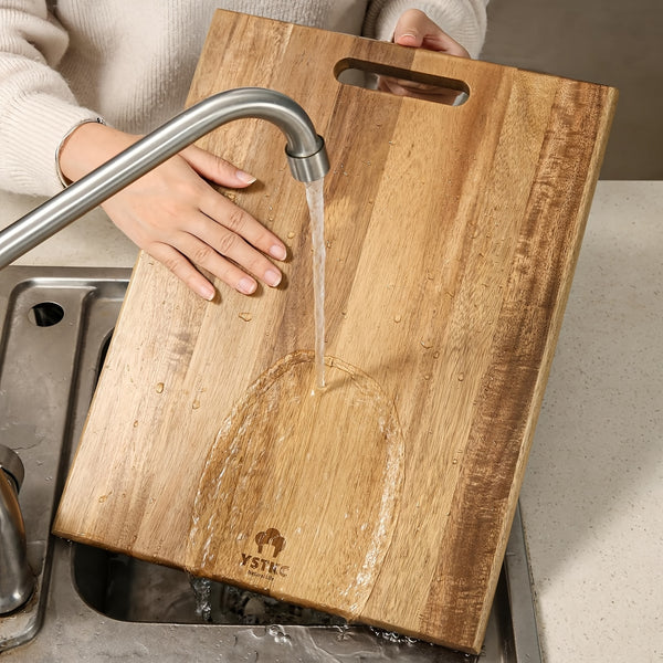 3pcs Acacia Wood Cutting Boards Set | Large Wooden Cutting Boards with Handle, Thick Chopping Boards for Meat, Fruit, Vegetables, and Cheese - Polished Surface, Safe