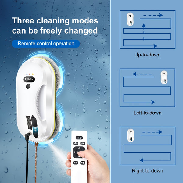 PuRuiKai09 2026 Latest Window Cleaning Robot (Plug-in): Fully automatic remote control operation, with automatic water spraying function and 4.5-meter anti-fall safety rope, set includes 10 cleaning cloths and a water spray bottle (local warehouse