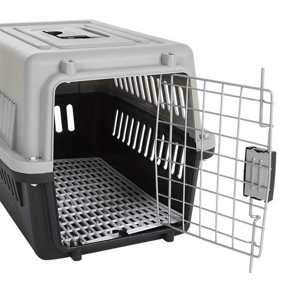 Dog Cat Puppy Rabbit Pet Carrier, Plastic Dog/Cat Crate Portable Travelling Pet Kennel for Dogs, 48*32*30cm, Grey