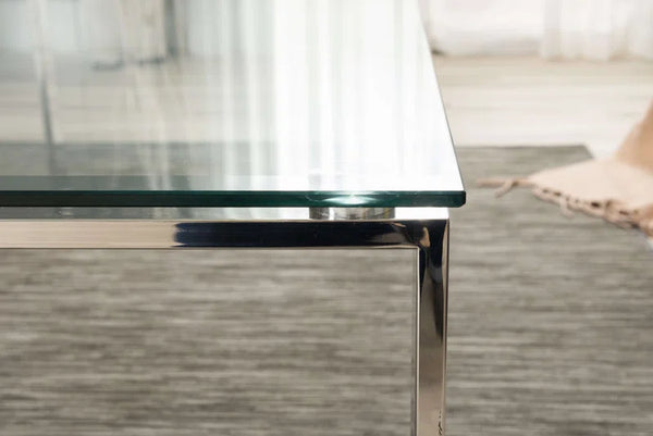 Aditya Chrome and Tempered Glass Coffee Table - Modern Design Living Room Table