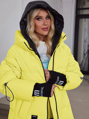 Women's Winter Casual Warm Padded Coat with Fashionable Double Hood and Windproof Cuffs