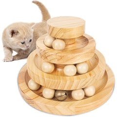 Cat Toys for Indoor Cats, Wooden Cat Ball Toy with Three Layer Track, Interactive Cat Toy with Bell, Safe and Robust, Indoor Cat Toys for Stimulation, Suitable for Cats Adult or Kitten