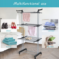 Foldable Extra Large Clothes Drying Rack 4 Tier For Indoor Outdoor Laundry Room Laundry Garment Dryer Stand Adjustable Rolling Laundry