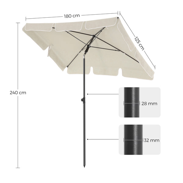 Rectangular Balcony Parasol 1.8 x 1.25 m, UPF 50+ Protection, Tilting Sunshade, PA-Coated Canopy, Carrying Bag, Garden Terrace, Base Not Included, Grey,White