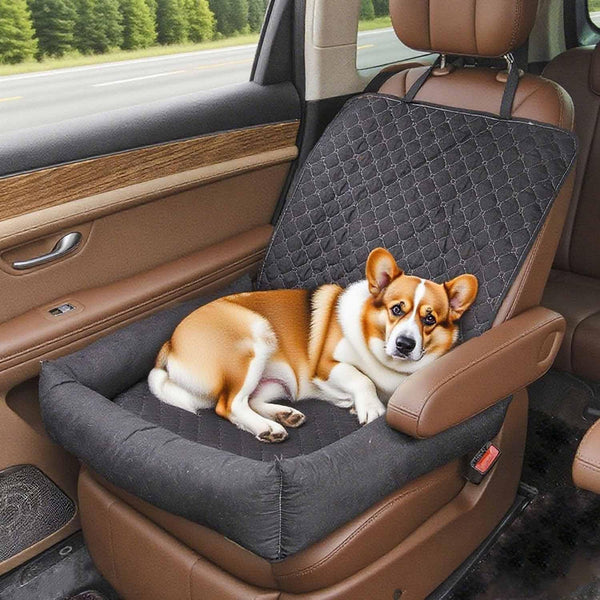 Dog Car Seat Bed – Washable Travel Booster for Small Dogs & Cats with Safety Straps, Anti-Slip Base & Soft Cushion – Portable Front Seat Pet Carrier for Cars, SUVs & Trucks