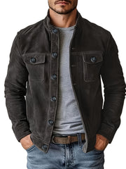 Men'S Casual Velvet Jacket with Pockets, Casual Long Sleeve Stand Collar Button-Up Coat