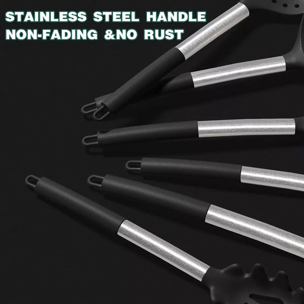 15pcs Silicone Kitchen Utensil Set with Wooden Handles - Non-Stick, Includes Stainless Steel Grater & Bottle Opener, Perfect for Cooking, Baking & Holiday Celebrations.