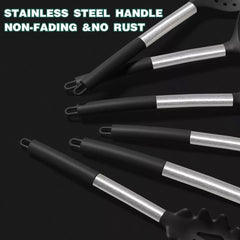 15pcs Silicone Kitchen Utensil Set with Wooden Handles - Non-Stick, Includes Stainless Steel Grater & Bottle Opener, Perfect for Cooking, Baking & Holiday Celebrations.