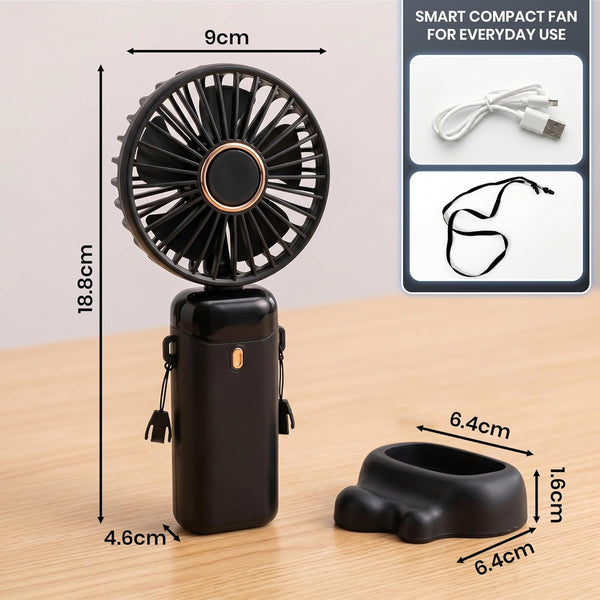 1pc Portable Handheld Fan USB Rechargeable Foldable Mini Desk Fans 5 Speeds, Personal Cooling Fan with Neck Strap for Travel, Office & Outdoor Use, Removable Cover for Easy Clean, Black, Pink, White Options 1 Pack