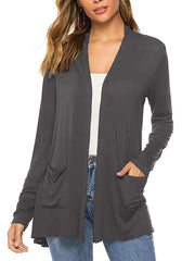 Women Simple Style Cardigan, Solid Color Long Sleeve Knitwear with Pockets, S/ M/ L/ XL/ XXL