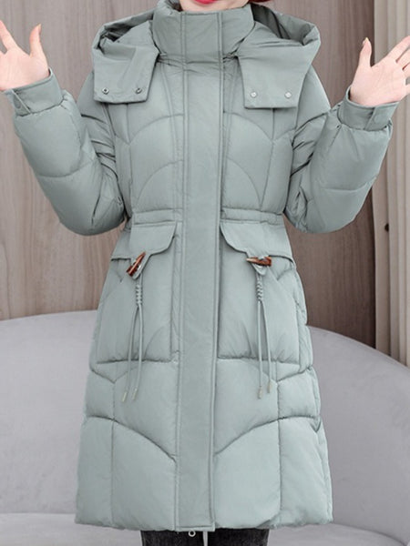 Women's Winter Coat - Thickened Warm Mid-Length Jacket with Front Zipper Closure, Waist-Hugging Fit, Side Pockets - Elegant Cold Weather Outerwear for Everyday & Formal Events - Ladies Winter Coats, Durable Warmth