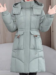 Women's Winter Coat - Thickened Warm Mid-Length Jacket with Front Zipper Closure, Waist-Hugging Fit, Side Pockets - Elegant Cold Weather Outerwear for Everyday & Formal Events - Ladies Winter Coats, Durable Warmth