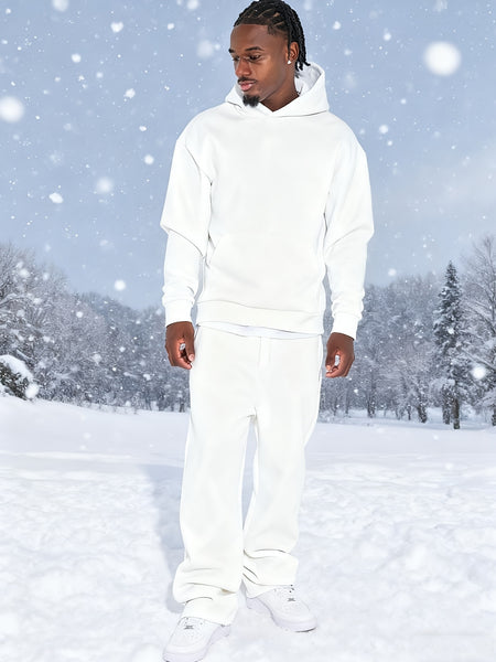 Men'S Casual Athletic Warm 2pcs Set, Winter Hooded Sweatshirt And Jogger Pants, Outdoor Fitness Running Hooded Sweatshirt And Athletic Pants Outfit, Suitable for Fall Winter Leisure Activities