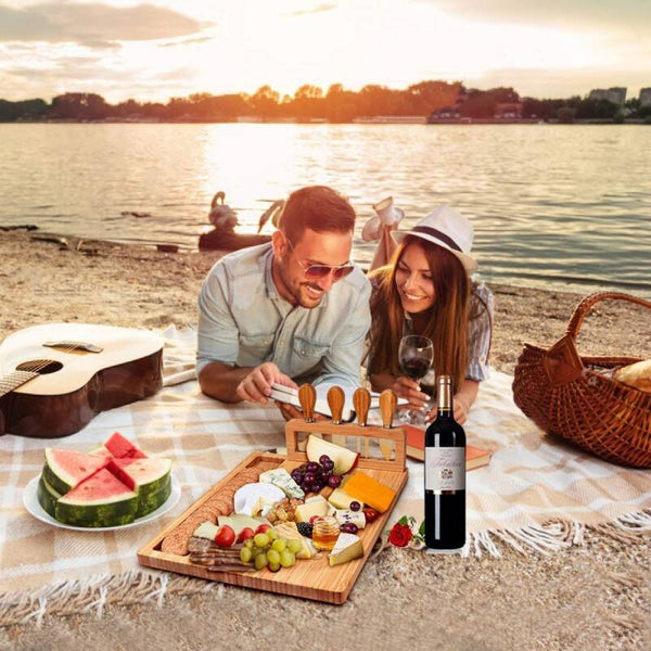 Cheese Board with Removable Tool Holder & Food-Serving Utensils | Charcuterie Boards with Dedicated Zones for Dips & Snacks | Includes Cheese-Specific Utensils & Heart-Shaped Food Cutter