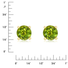 Round Cut Peridot Stud Earrings, 14Ct Yellow Gold