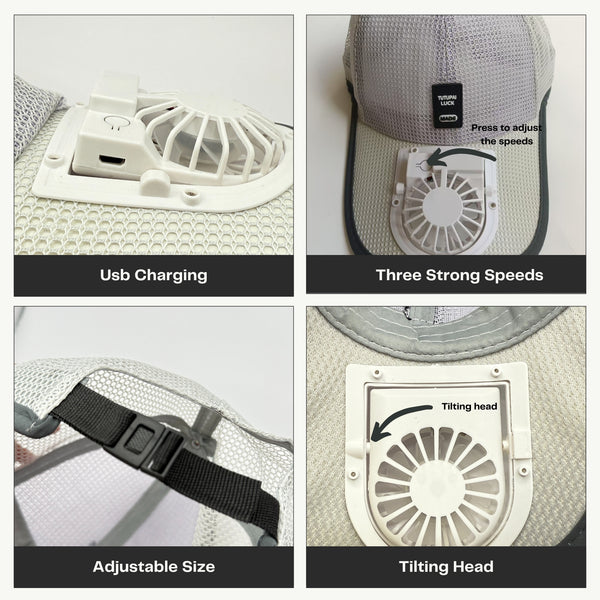 USB Rechargeable Cooling Fan Baseball Cap, 3-Speed Adjustable Airflow Sun Hat for Outdoor Sports, Golf, Fishing, Hiking