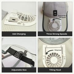 USB Rechargeable Cooling Fan Baseball Cap, 3-Speed Adjustable Airflow Sun Hat for Outdoor Sports, Golf, Fishing, Hiking