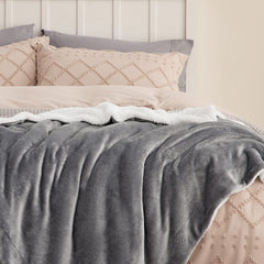 Bedsure Sherpa Fleece Throw Blanket - Fluffy Microfiber Solid Blankets for Bed and Couch Double/Twin Size, Silver Grey, 150X200Cm