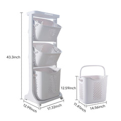3 Tier Clothes Hamper with Wheels, Rolling Laundry Storage Cart, Portable Baskets, for Bedroom, Bathroom, Dormitory, Apartment, Laundry Room, Small Living Space, Laundry Baskets