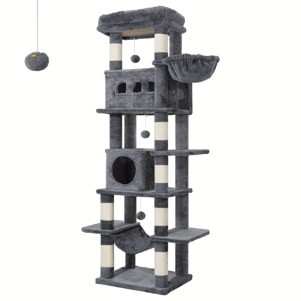 Cat Tree for Indoor Cats, 170cm Large Tall Cat Tower, Multi-Level Cats House with Condo, 8 Scratching Posts, Hammock, 4 Pom Poms