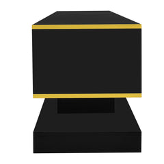 180cm LED TV Stand with 3 Drawers & Open Shelf, High Gloss Modern TV Cabinet with RGB Lights & Gold Trim, PB Board Entertainment Center for Living Room, Gaming & Home Theater - Holds up to 65 Inch TV, Smooth Glide Drawers, Scratch-Resistant, Easy Assembly