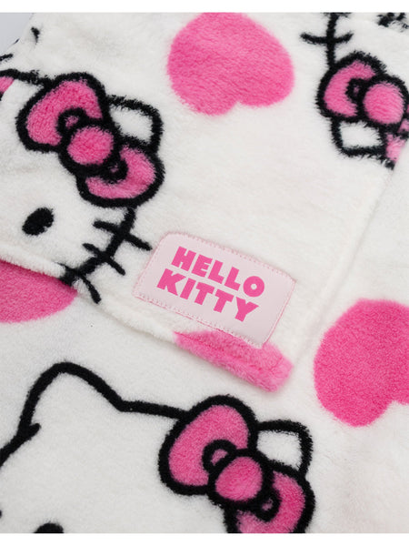 Hello Kitty Womens White Hooded Bathrobe | Cosy Fleece Loungewear with Pink Accents & Long Sleeves | Cartoon Character Design | Perfect for Relaxing Days | Hello Kitty Merch - Medium