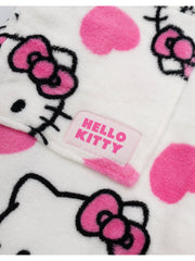 Hello Kitty Womens White Hooded Bathrobe | Cosy Fleece Loungewear with Pink Accents & Long Sleeves | Cartoon Character Design | Perfect for Relaxing Days | Hello Kitty Merch - Medium