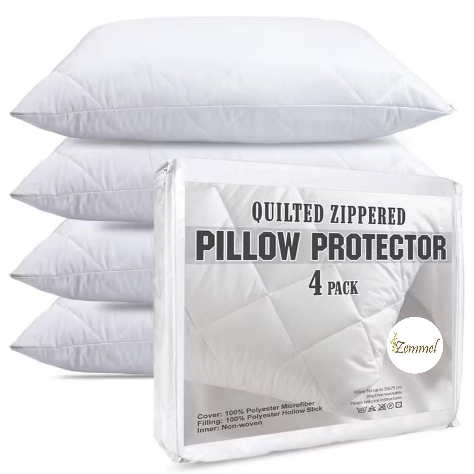 Pillow Protectors 4 Pack Pillow case cover Quilted Zipped Premium Quality 50 x 75cm - White Ultra Luxe Zipped Covers, Quilted Pillow Protectors, Soft & Breathable Microfiber Pillowcase Protectors