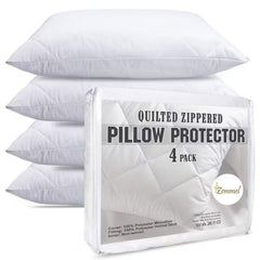 Pillow Protectors 4 Pack Pillow case cover Quilted Zipped Premium Quality 50 x 75cm - White Ultra Luxe Zipped Covers, Quilted Pillow Protectors, Soft & Breathable Microfiber Pillowcase Protectors
