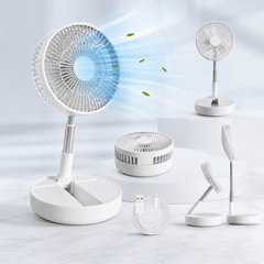 A2Z 8 Inch Rechargeable USB Foldable Desk Fan – Portable White Cooling Fan with Adjustable Height & Tilt, 5-Blade Quiet Operation, LED Indicator & Compact Design for Home, Office & Travel Use