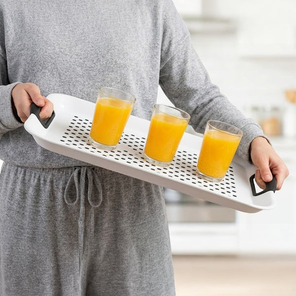2-Pack Non-Slip Rectangular Plastic Serving Tray – High-Grip Surface, Easy-Hold Handles