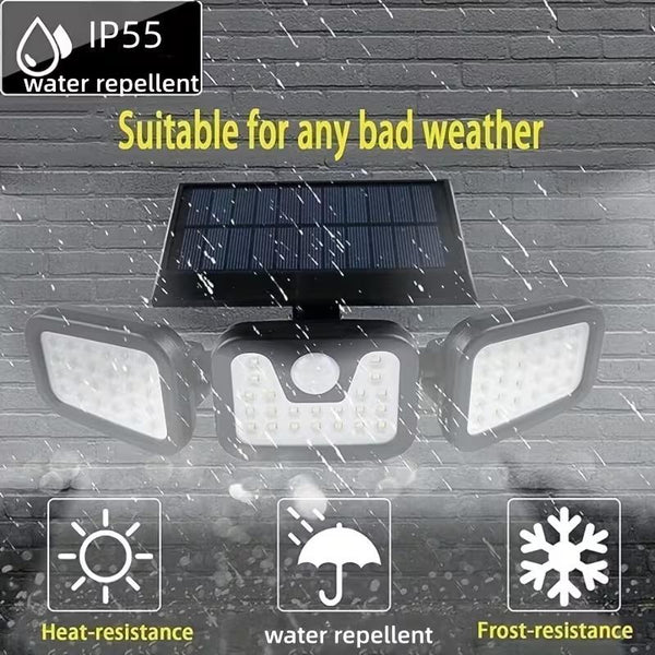 74 LED Solar Wall Light; Human Motion Sensor Solar Light; Outdoor Wall Lamp with 3-Level Brightness Adjustment; Suitable for Gates, Yards, Garages, and Pathways; Solar Powered; 270° Wide-Angle Illumination.