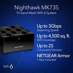 Netgear Nighthawk MK73S Dual-Band Wifi 6 Mesh System, 3Gbps, Router and 2 Satellites MK73S-100EUS