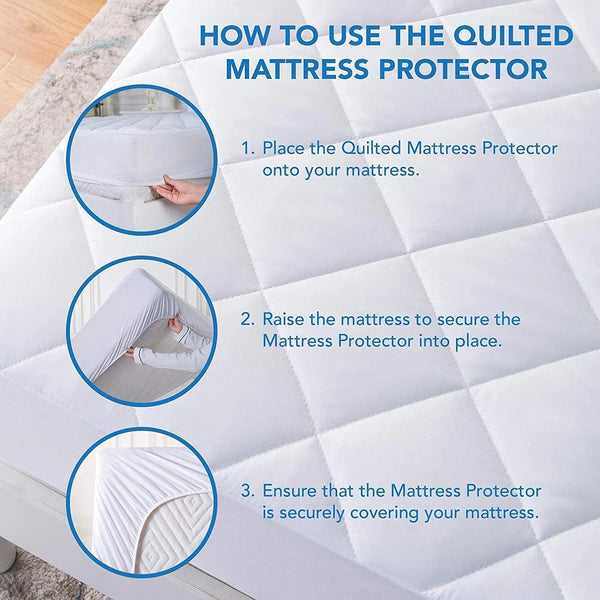4B Quilted Waterproof Mattress Protector Extra Deep 30cm with Quilted Top Layer and All-Around Elastic, Designed for Stable Mattress Fit and Easy Maintenance, Suitable for Home Use, Guest Rooms and Let Properties, Available in Single Small Double 4FT Doub