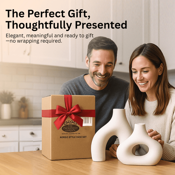 Nordic Style Ceramic Vase Set of 2 – Modern White Decorative Vases for Home, Shelf & Table Décor