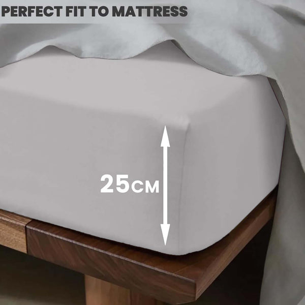 1pc 25cm Extra Deep Fitted Sheet – Solid Color Hotel-Quality Bedsheet, Ultra-Soft & Brushed Microfiber Bedding Sheet, Machine Washable, Single, Double, King, & Super King Sizes Available