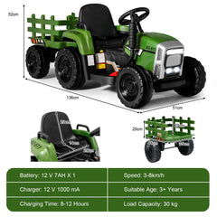 12V Kids Ride on Tractor with Trailer Music and LED Lights