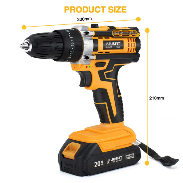 Cordless Combi Hammer Impact Drill Driver Electric Screwdriver & 2 Battery Electric Screwdriver Set 25+3 Clutch, Handheld Cordless Hammer Drill, 29 PCS Drill Bits, LED Light for Home and Garden DIY Project