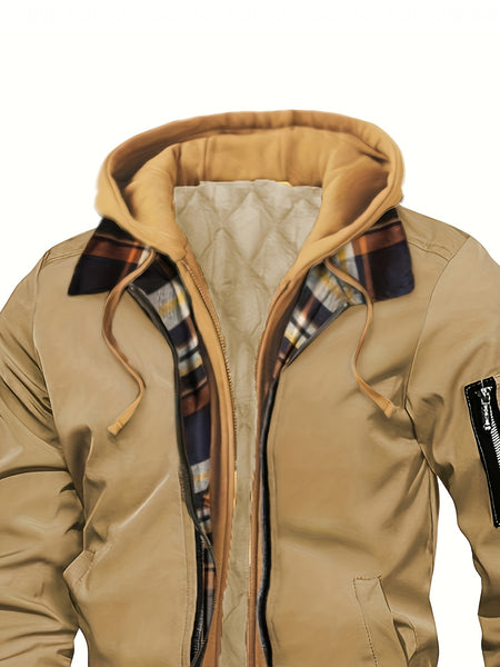 Pearson OBM Men'S Winter New Korean-Style Hooded Jacket, a Casual And Trendy Outerwear, Solid Color, Formal Style, with Zipper Details
